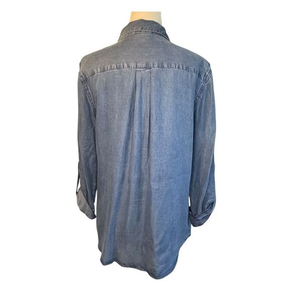 Jones New York Chambray Button Down Shirt Blue Cotton Knit Long Sleeve S - Picture 3 of 6